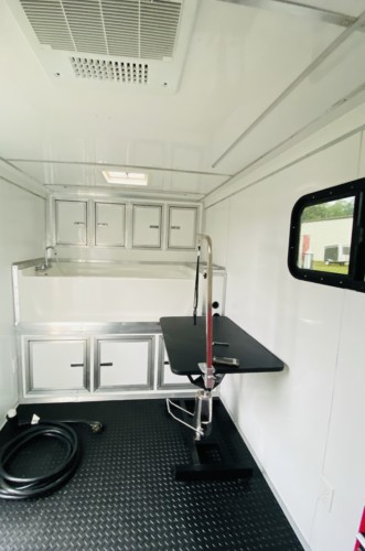 inside dog grooming trailer