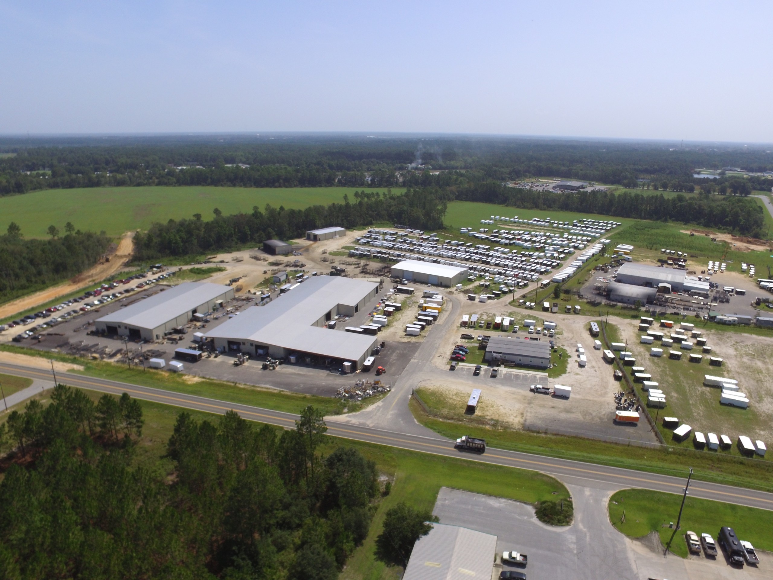aerial view of enclosed trailers