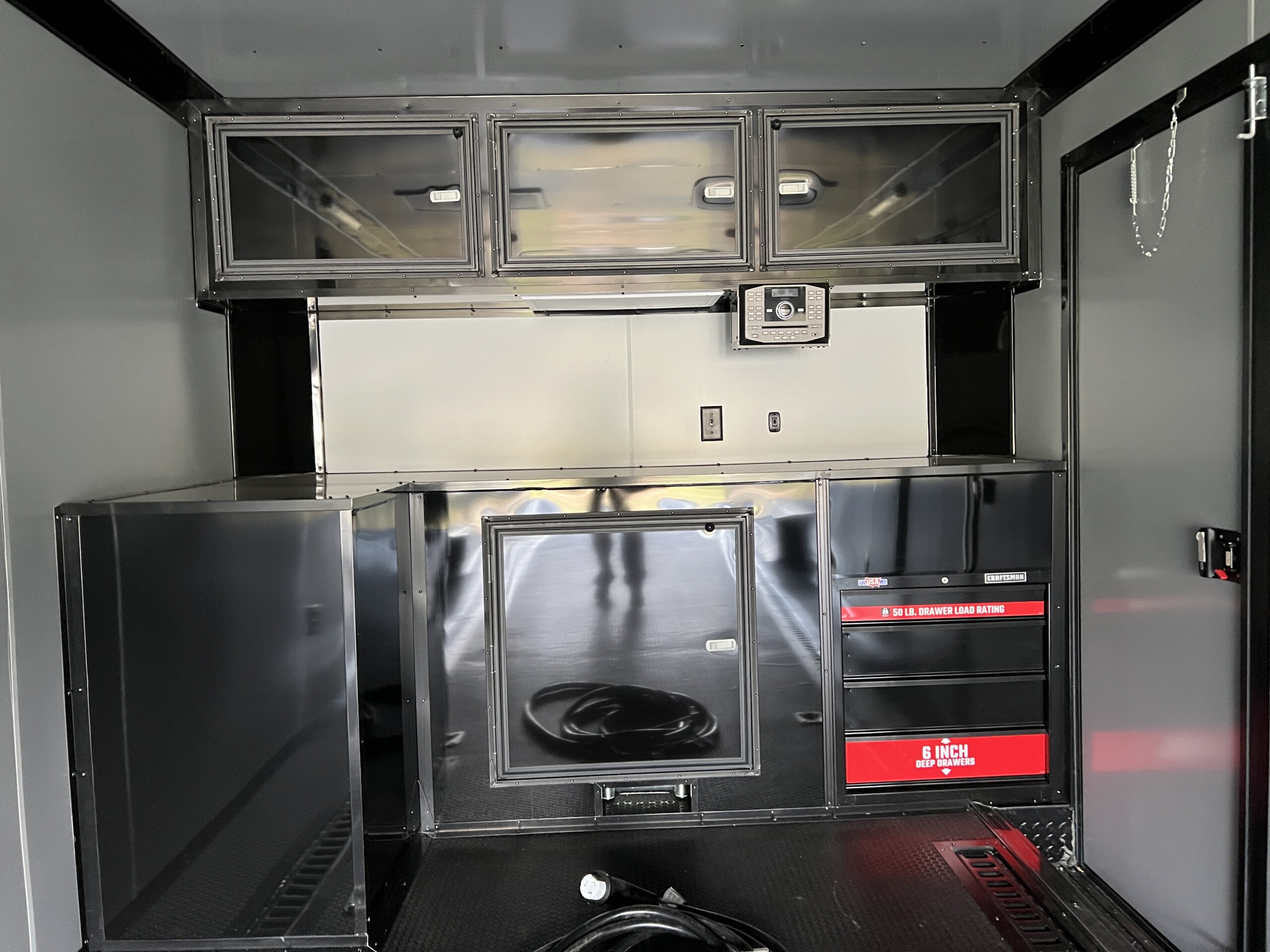 inside a race car trailer