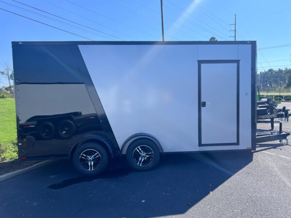 7x16 silver frost black out enclosed trailer for sale