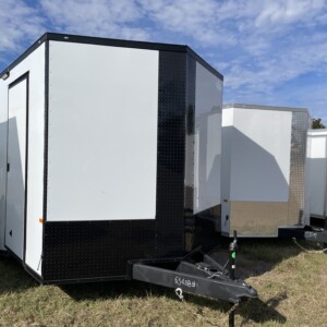 Rock Solid Cargo 8.5x16 enclosed cargo trailer with polycore exterior, blackout package, torsion spread axles, rear spoiler, and extended triple tube tongue for sale.
