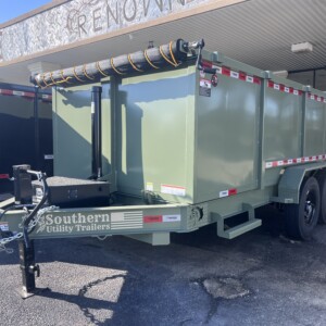 7x16 Dump Trailer for Sale | Moss Green, Hydraulic Lift, Dual Electric Brakes