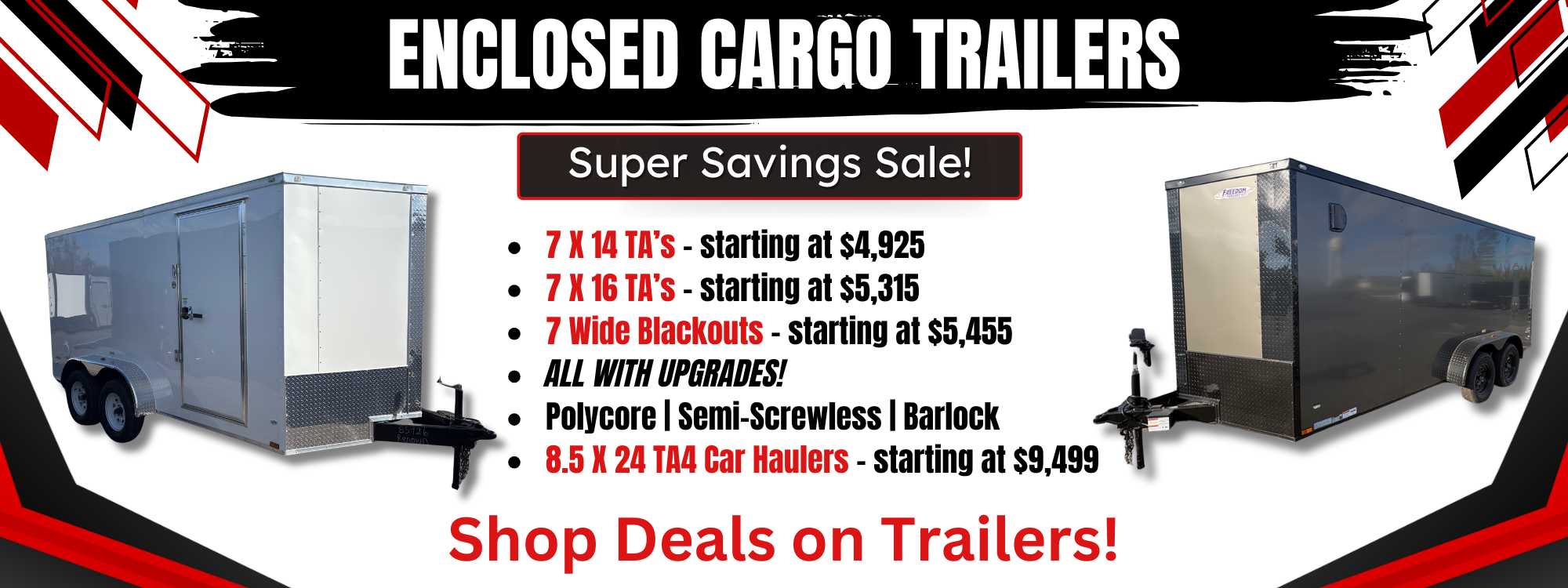 ENCLOSED CARGO TRAILERS FOR SALE, 7x14, 7x16, 8.5x24, renown cargo trailers, ENCLOSED TRAILERS