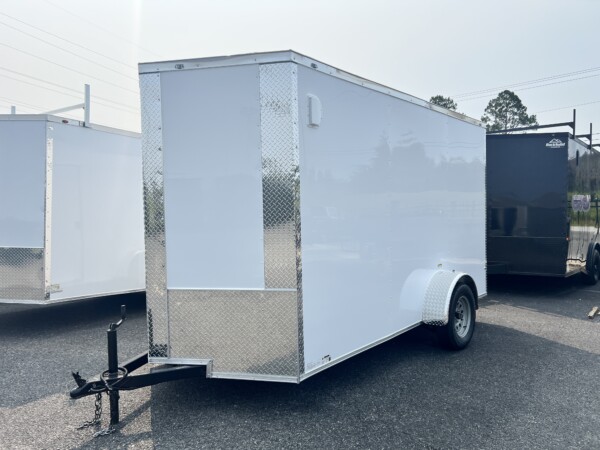 J&C 6x12SA Enclosed Trailer – Screwless PolyCore Exterior & Extra Height for sale in white