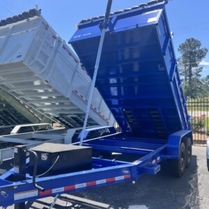 7x14 x 2ft Panther Cargo dump trailer with telescopic lift, barn doors, and 14-ply tires in Pepsi Blue FOR SALE