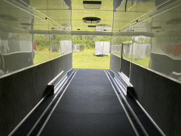 Rock Solid 8.5x32 Race Car Trailer – Loaded, A/C, Cabinets, 7000lb Torsion Axles for Sale in White & Silverfrost