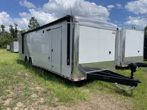 Rock Solid 8.5x32 Race Car Trailer – Loaded, A/C, Cabinets, 7000lb Torsion Axles for Sale in White & Silverfrost