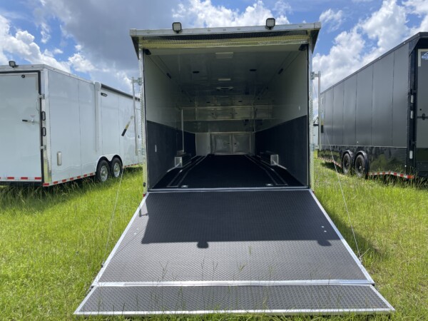 Rock Solid 8.5x32 Race Car Trailer – Loaded, A/C, Cabinets, 7000lb Torsion Axles for Sale in White & Silverfrost