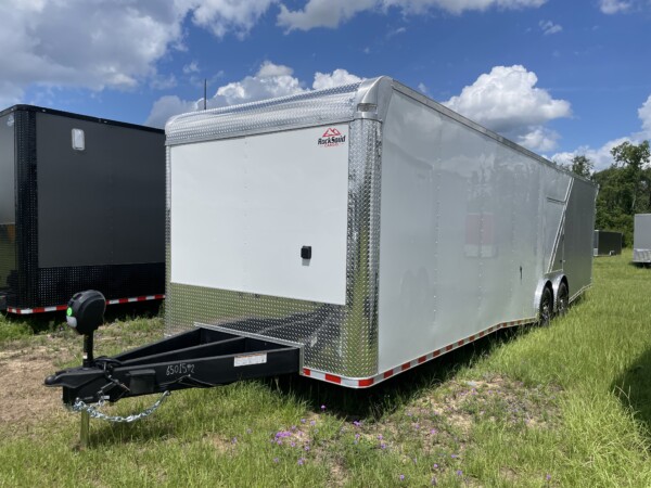 Rock Solid 8.5x32 Race Car Trailer – Loaded, A/C, Cabinets, 7000lb Torsion Axles for Sale in White & Silverfrost