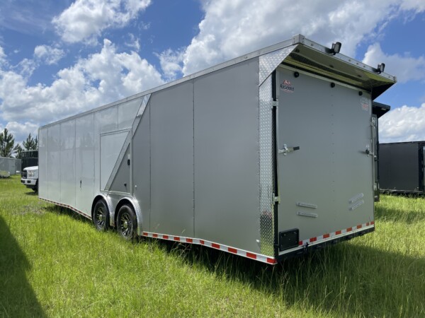 Rock Solid 8.5x32 Race Car Trailer – Loaded, A/C, Cabinets, 7000lb Torsion Axles for Sale in White & Silverfrost