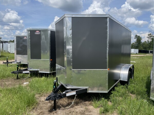 6x12 Tandem Axle Charcoal Polycore Enclosed Cargo Trailer by Rock Solid Cargo. Ready for pick up or delivery. Call today