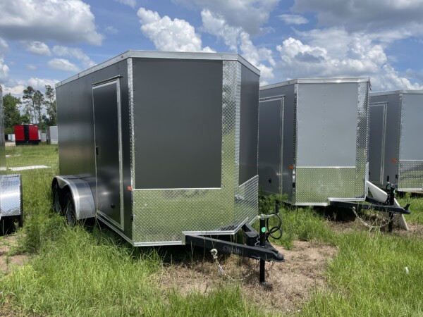 6x12 Tandem Axle Charcoal Polycore Enclosed Cargo Trailer by Rock Solid Cargo. Ready for pick up or delivery. Call today