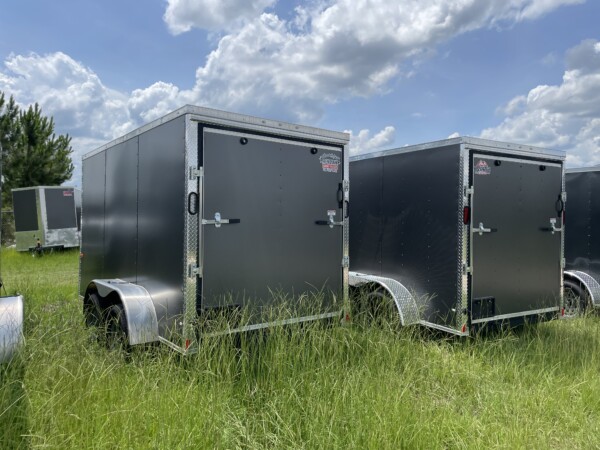 6x12 Tandem Axle Charcoal Polycore Enclosed Cargo Trailer by Rock Solid Cargo. Ready for pick up or delivery. Call today