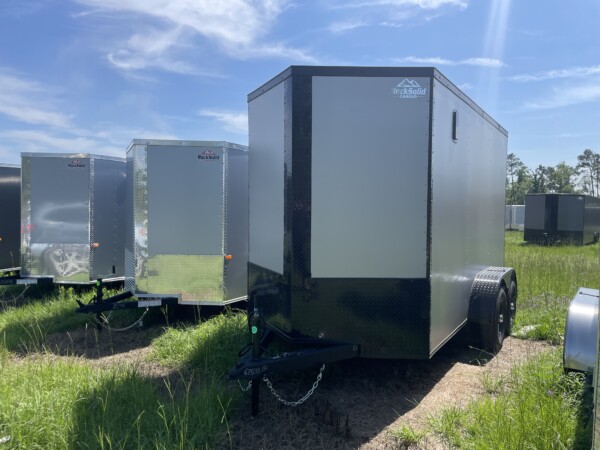 6x12 Silver Blackout Enclosed Cargo Trailer for Sale by Rock Solid Cargo. In stock and ready to be picked up or delivered.