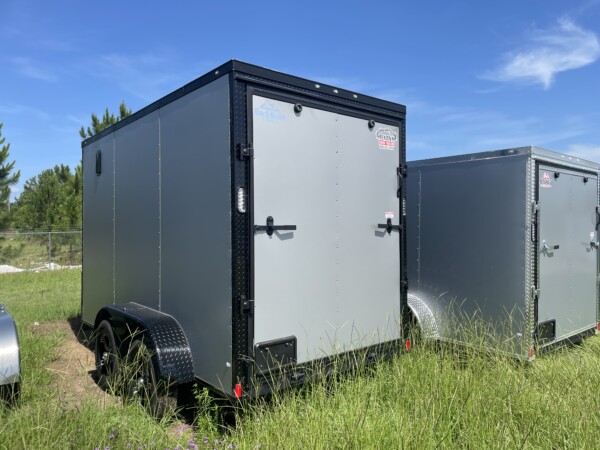 6x12 Silver Blackout Enclosed Cargo Trailer for Sale by Rock Solid Cargo. In stock and ready to be picked up or delivered.