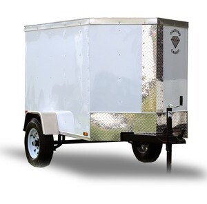Diamond Cargo 4x6 enclosed cargo trailer with Polycore exterior, V-nose design, LED lighting, and single rear door.