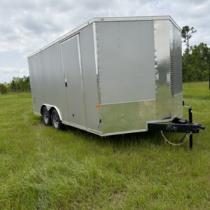 8.5x16 White Polycore Tandem Axle Enclosed Cargo Trailer with semi-screwless construction and extended tongue for sale
