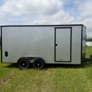 7x16 Black Out Polycore Tandem Axle Enclosed Cargo Trailer with 7ft interior height for sale.