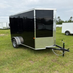 Rock Solid Cargo 6x10 single axle enclosed cargo trailer with Poly exterior, ramp door, V-nose, side vent, and 5-year factory warranty