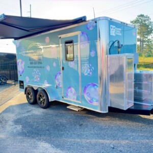 7x16 SDG Legacy mobile pet grooming trailer available exclusively through Renown Cargo Trailers