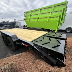Southern Utility 7x20 tandem axle equipment trailer with 14K GVWR, I-beam frame, treated lumber deck, integrated toolbox and mini pony ramps.