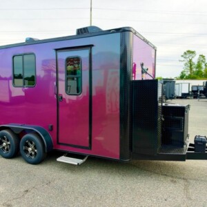 7x14 SDG Legacy Chameleon mobile pet grooming trailer with blackout trim and premium grooming equipment.