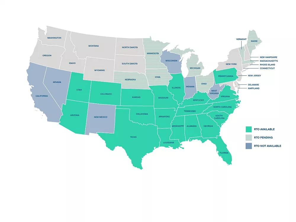 Rent to Own Available States Map
